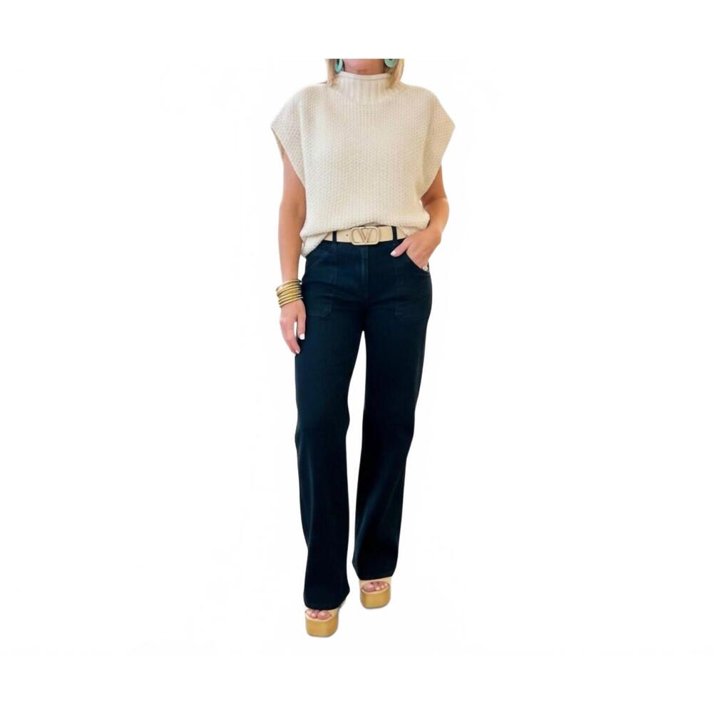 NEW HOITY TOITY patch pocket wide leg flare jeans in black
